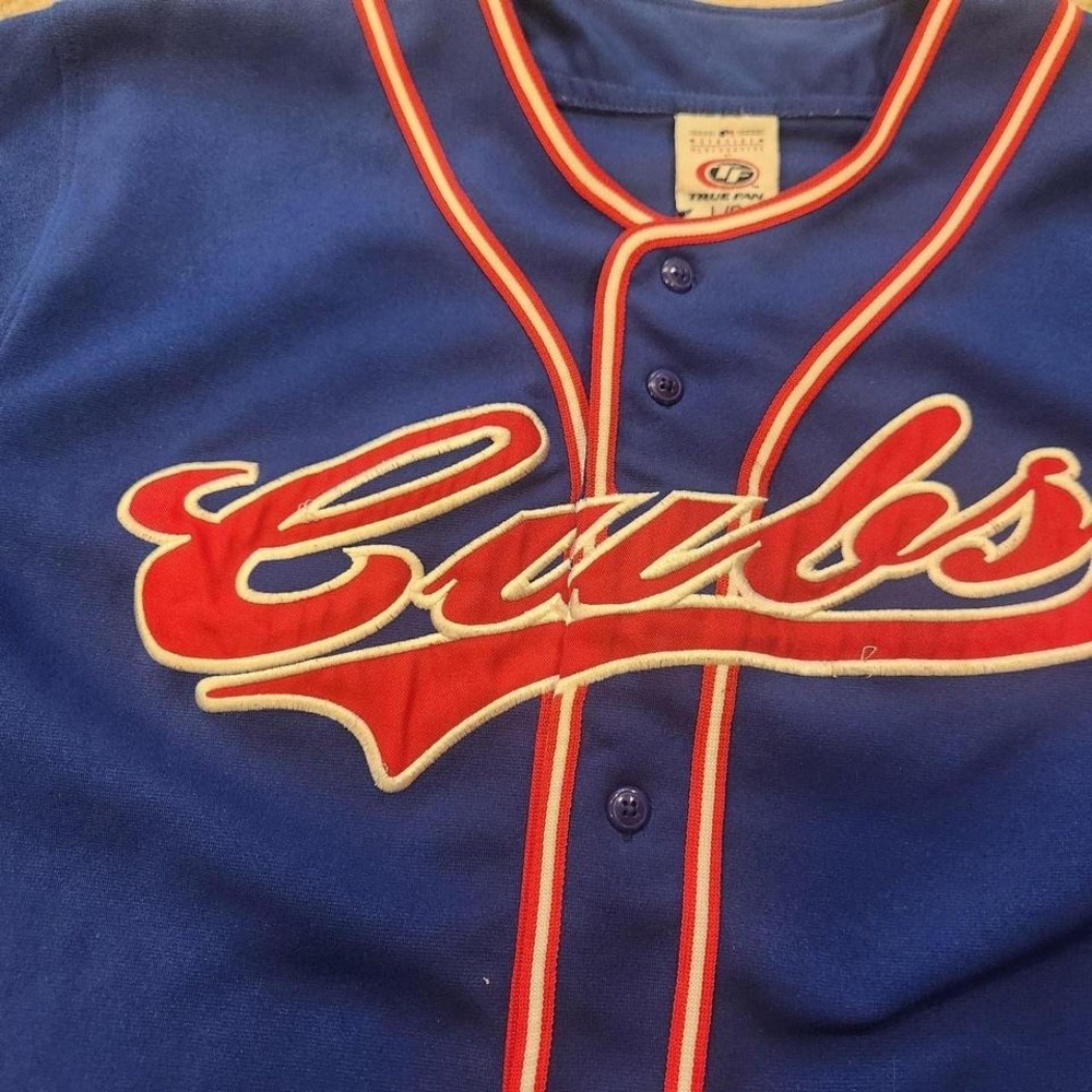 True Fan MLB Chicago Cubs Button Front Baseball Jersey size‎ Large Blue - Picture 2 of 5